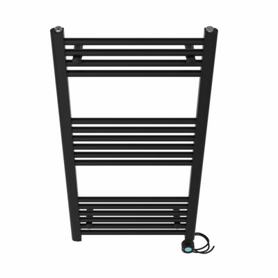 Right Radiators Prefilled Thermostatic Electric Heated Towel Rail Straight Bathroom Ladder Warmer - Black 1000x500 mm
