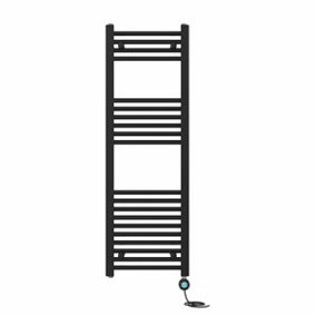 Right Radiators Prefilled Thermostatic Electric Heated Towel Rail Straight Bathroom Ladder Warmer - Black 1200x400 mm