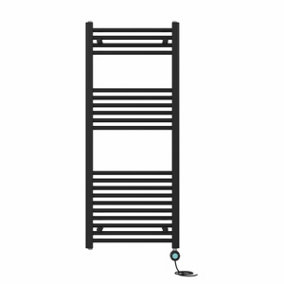 Right Radiators Prefilled Thermostatic Electric Heated Towel Rail Straight Bathroom Ladder Warmer - Black 1200x500 mm