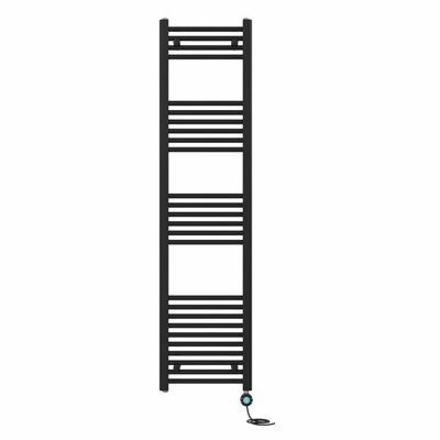 Right Radiators Prefilled Thermostatic Electric Heated Towel Rail Straight Bathroom Ladder Warmer - Black 1600x400 mm