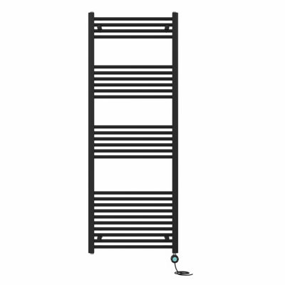 Right Radiators Prefilled Thermostatic Electric Heated Towel Rail Straight Bathroom Ladder Warmer - Black 1600x600 mm