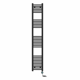 Right Radiators Prefilled Thermostatic Electric Heated Towel Rail Straight Bathroom Ladder Warmer - Black 1800x300 mm