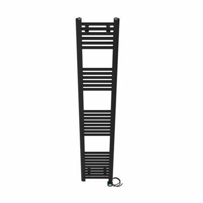 Right Radiators Prefilled Thermostatic Electric Heated Towel Rail Straight Bathroom Ladder Warmer - Black 1800x300 mm
