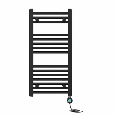 Right Radiators Prefilled Thermostatic Electric Heated Towel Rail Straight Bathroom Ladder Warmer - Black 800x400 mm