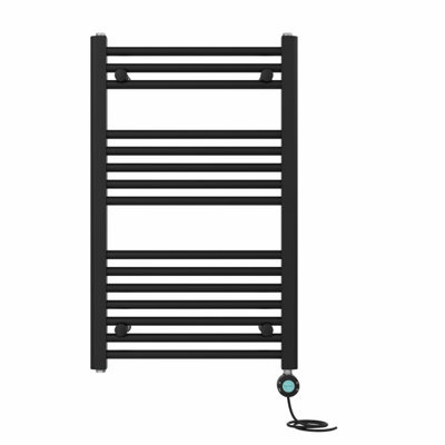 Right Radiators Prefilled Thermostatic Electric Heated Towel Rail Straight Bathroom Ladder Warmer - Black 800x500 mm