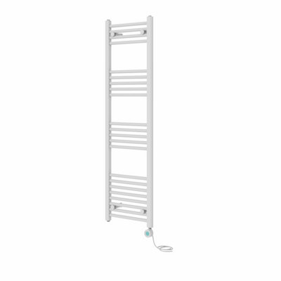 Right Radiators Prefilled Thermostatic Electric Heated Towel Rail Straight Bathroom Ladder Warmer - White 1400x400 mm