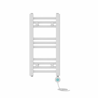 Right Radiators Prefilled Thermostatic Electric Heated Towel Rail Straight Bathroom Ladder Warmer - White 600x300 mm