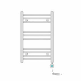 Right Radiators Prefilled Thermostatic Electric Heated Towel Rail Straight Bathroom Ladder Warmer - White 600x400 mm