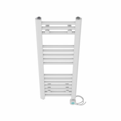 Right Radiators Prefilled Thermostatic Electric Heated Towel Rail Straight Bathroom Ladder Warmer - White 800x300 mm