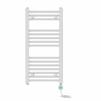 Right Radiators Prefilled Thermostatic Electric Heated Towel Rail Straight Bathroom Ladder Warmer - White 800x400 mm