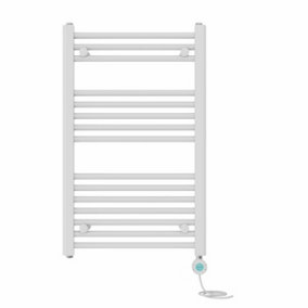 Right Radiators Prefilled Thermostatic Electric Heated Towel Rail Straight Bathroom Ladder Warmer - White 800x500 mm