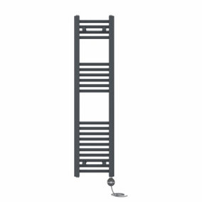Right Radiators Prefilled Thermostatic Electric Heated Towel Rail Straight Ladder Warmer Rads - Anthracite 1200x300 mm