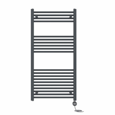 Right Radiators Prefilled Thermostatic Electric Heated Towel Rail Straight Ladder Warmer Rads - Anthracite 1200x600 mm
