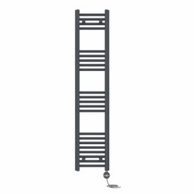 Right Radiators Prefilled Thermostatic Electric Heated Towel Rail Straight Ladder Warmer Rads - Anthracite 1400x300 mm