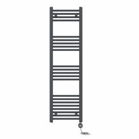 Right Radiators Prefilled Thermostatic Electric Heated Towel Rail Straight Ladder Warmer Rads - Anthracite 1400x400 mm