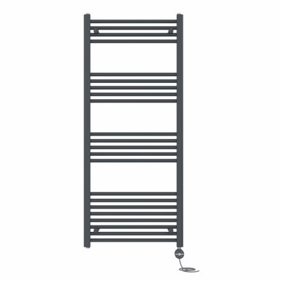 Right Radiators Prefilled Thermostatic Electric Heated Towel Rail Straight Ladder Warmer Rads - Anthracite 1400x600 mm