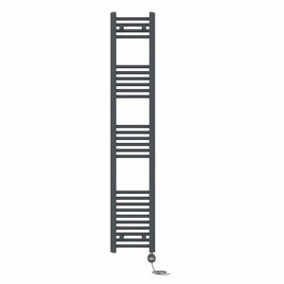 Right Radiators Prefilled Thermostatic Electric Heated Towel Rail Straight Ladder Warmer Rads - Anthracite 1600x300 mm