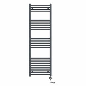 Right Radiators Prefilled Thermostatic Electric Heated Towel Rail Straight Ladder Warmer Rads - Anthracite 1600x500 mm