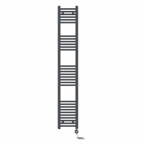 Right Radiators Prefilled Thermostatic Electric Heated Towel Rail Straight Ladder Warmer Rads - Anthracite 1800x300 mm