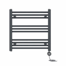 Right Radiators Prefilled Thermostatic Electric Heated Towel Rail Straight Ladder Warmer Rads - Anthracite 600x600 mm
