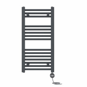 Right Radiators Prefilled Thermostatic Electric Heated Towel Rail Straight Ladder Warmer Rads - Anthracite 800x400 mm