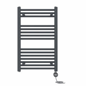 Right Radiators Prefilled Thermostatic Electric Heated Towel Rail Straight Ladder Warmer Rads - Anthracite 800x500 mm