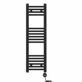 Right Radiators Prefilled Thermostatic Electric Heated Towel Rail Straight Ladder Warmer Rads - Black 1000x300 mm