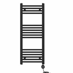 Right Radiators Prefilled Thermostatic Electric Heated Towel Rail Straight Ladder Warmer Rads - Black 1000x400 mm