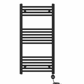 Right Radiators Prefilled Thermostatic Electric Heated Towel Rail Straight Ladder Warmer Rads - Black 1000x500 mm