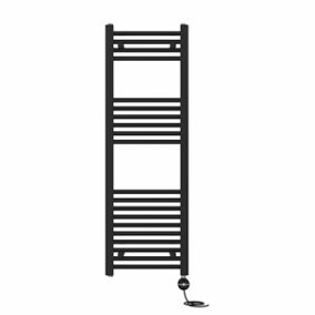 Right Radiators Prefilled Thermostatic Electric Heated Towel Rail Straight Ladder Warmer Rads - Black 1200x400 mm