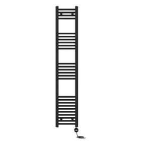 Right Radiators Prefilled Thermostatic Electric Heated Towel Rail Straight Ladder Warmer Rads - Black 1600x300 mm