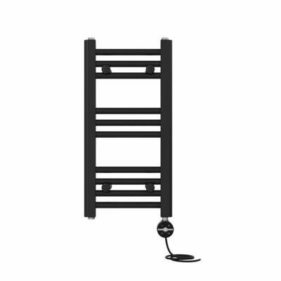 Right Radiators Prefilled Thermostatic Electric Heated Towel Rail Straight Ladder Warmer Rads - Black 600x300 mm