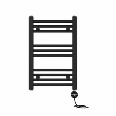 Right Radiators Prefilled Thermostatic Electric Heated Towel Rail Straight Ladder Warmer Rads - Black 600x400 mm