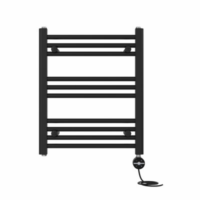 Right Radiators Prefilled Thermostatic Electric Heated Towel Rail Straight Ladder Warmer Rads - Black 600x500 mm