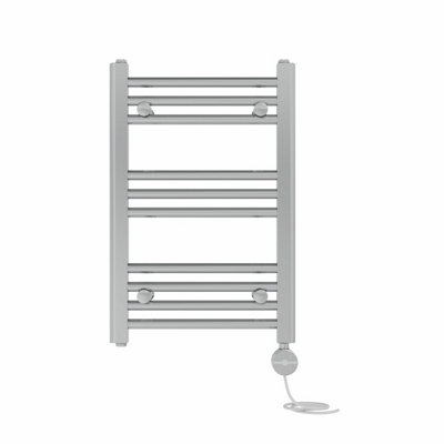 Right Radiators Prefilled Thermostatic Electric Heated Towel Rail Straight Ladder Warmer Rads - Chrome 600x400 mm