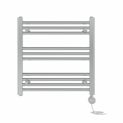 Right Radiators Prefilled Thermostatic Electric Heated Towel Rail Straight Ladder Warmer Rads - Chrome 600x600 mm