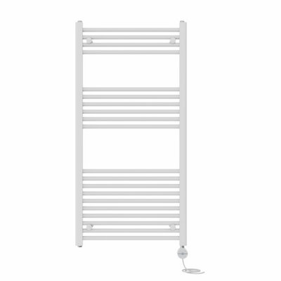 Right Radiators Prefilled Thermostatic Electric Heated Towel Rail Straight Ladder Warmer Rads - White 1200x600 mm
