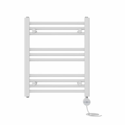 Right Radiators Prefilled Thermostatic Electric Heated Towel Rail Straight Ladder Warmer Rads - White 600x500 mm