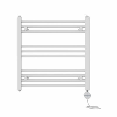 Right Radiators Prefilled Thermostatic Electric Heated Towel Rail Straight Ladder Warmer Rads - White 600x600 mm