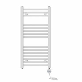 Right Radiators Prefilled Thermostatic Electric Heated Towel Rail Straight Ladder Warmer Rads - White 800x400 mm