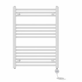 Right Radiators Prefilled Thermostatic Electric Heated Towel Rail Straight Ladder Warmer Rads - White 800x600 mm