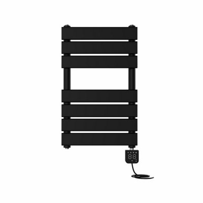 Right Radiators Prefilled Thermostatic Electric WIFI Flat Panel Heated Towel Rail Radiator Black 650x400mm