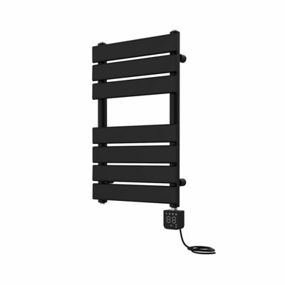 Right Radiators Prefilled Thermostatic Electric WIFI Flat Panel Heated Towel Rail Radiator Black 650x400mm