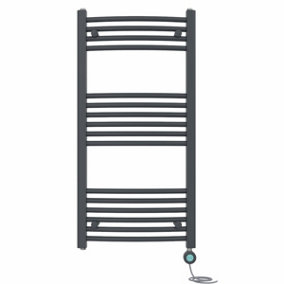 Right Radiators Prefilled Thermostatic WiFi Electric Heated Towel Rail Curved Bathroom Ladder Warmer - Anthracite 1000x500 mm