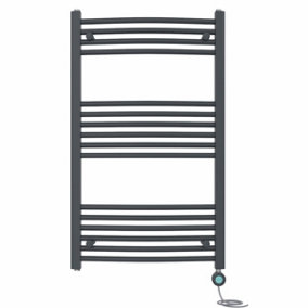 Right Radiators Prefilled Thermostatic WiFi Electric Heated Towel Rail Curved Bathroom Ladder Warmer - Anthracite 1000x600 mm