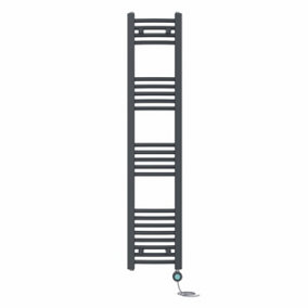 Right Radiators Prefilled Thermostatic WiFi Electric Heated Towel Rail Curved Bathroom Ladder Warmer - Anthracite 1400x300 mm