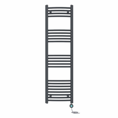 Right Radiators Prefilled Thermostatic WiFi Electric Heated Towel Rail Curved Bathroom Ladder Warmer - Anthracite 1400x400 mm