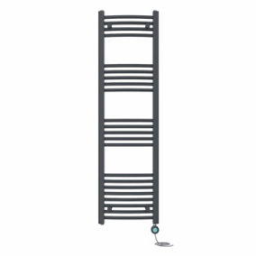 Right Radiators Prefilled Thermostatic WiFi Electric Heated Towel Rail Curved Bathroom Ladder Warmer - Anthracite 1400x400 mm