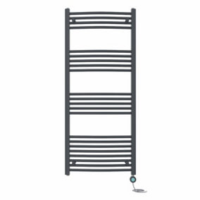 Right Radiators Prefilled Thermostatic WiFi Electric Heated Towel Rail Curved Bathroom Ladder Warmer - Anthracite 1400x600 mm