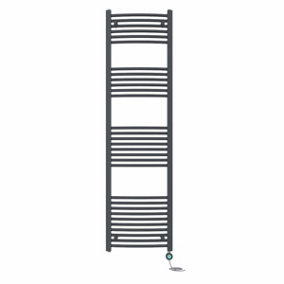 Right Radiators Prefilled Thermostatic WiFi Electric Heated Towel Rail Curved Bathroom Ladder Warmer - Anthracite 1800x500 mm